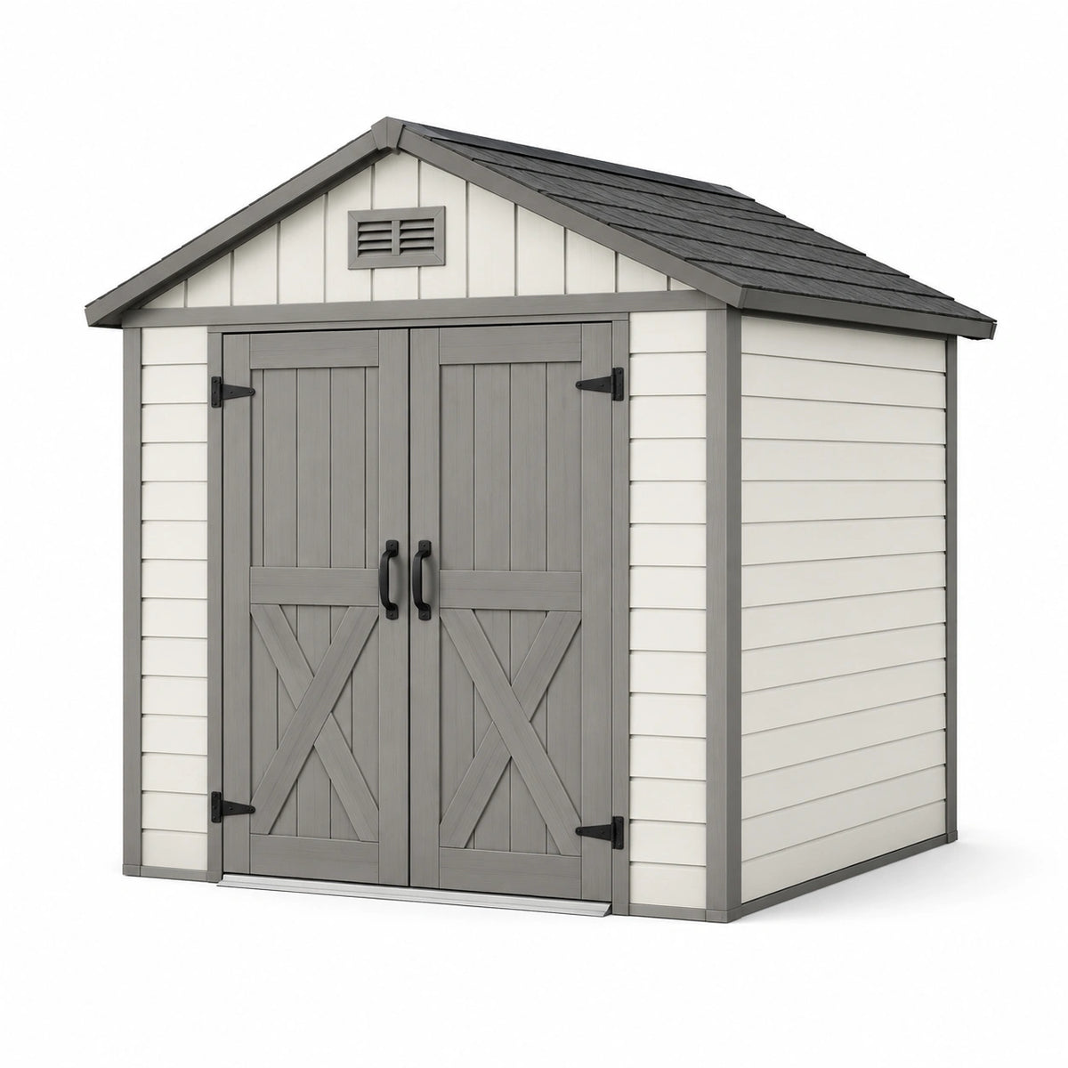 Chalet de jardin en résine Blanc, Gris et Gris anthracite, 200 x 180 x 220 cm