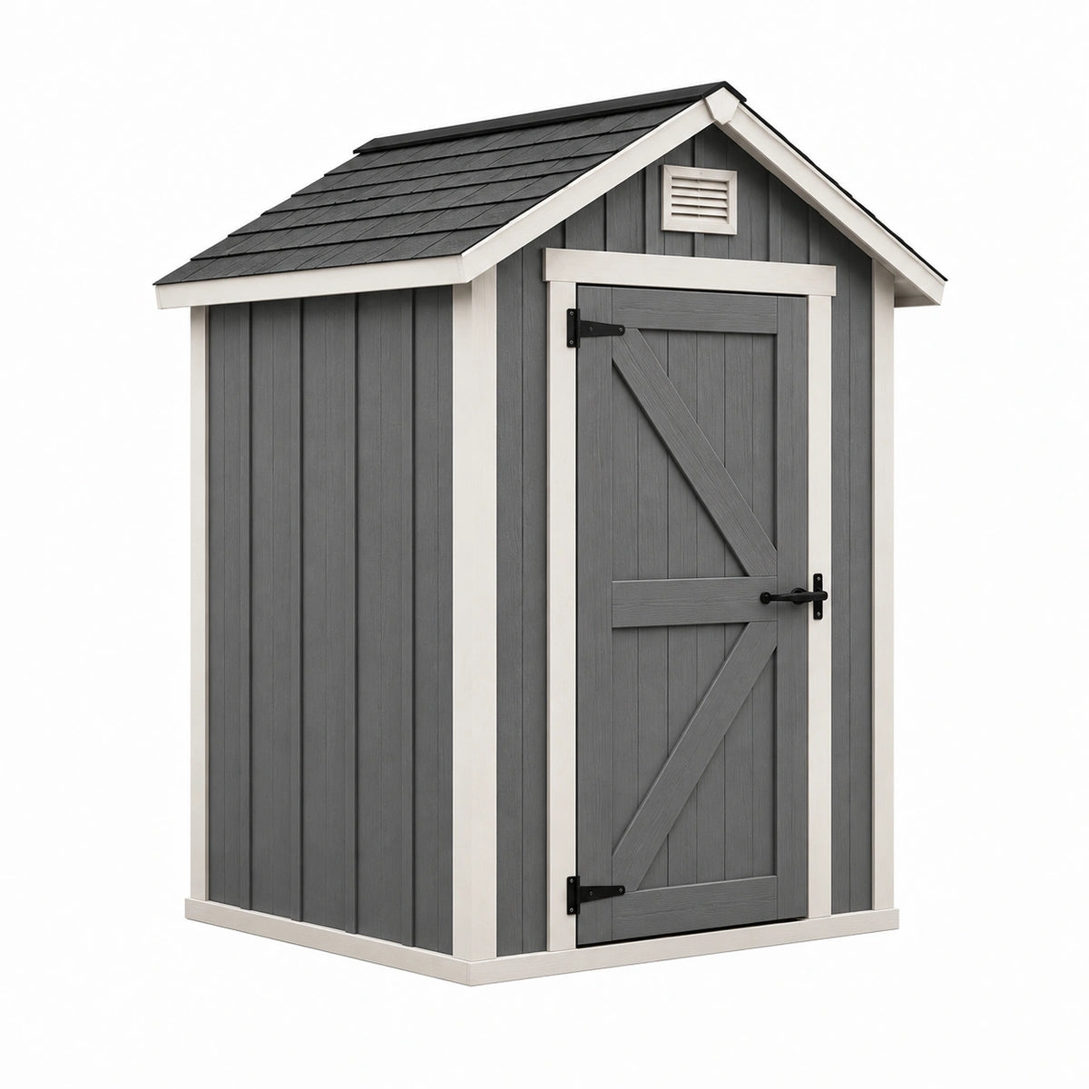 Abri de jardin en bois style chalet 180 x 120 x 210 cm gris anthracite, blanc et noir avec porte battante