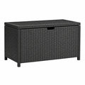 Coffre de rangement extérieur en résine tressée noir avec couvercle, 120 x 60 x 60 cm