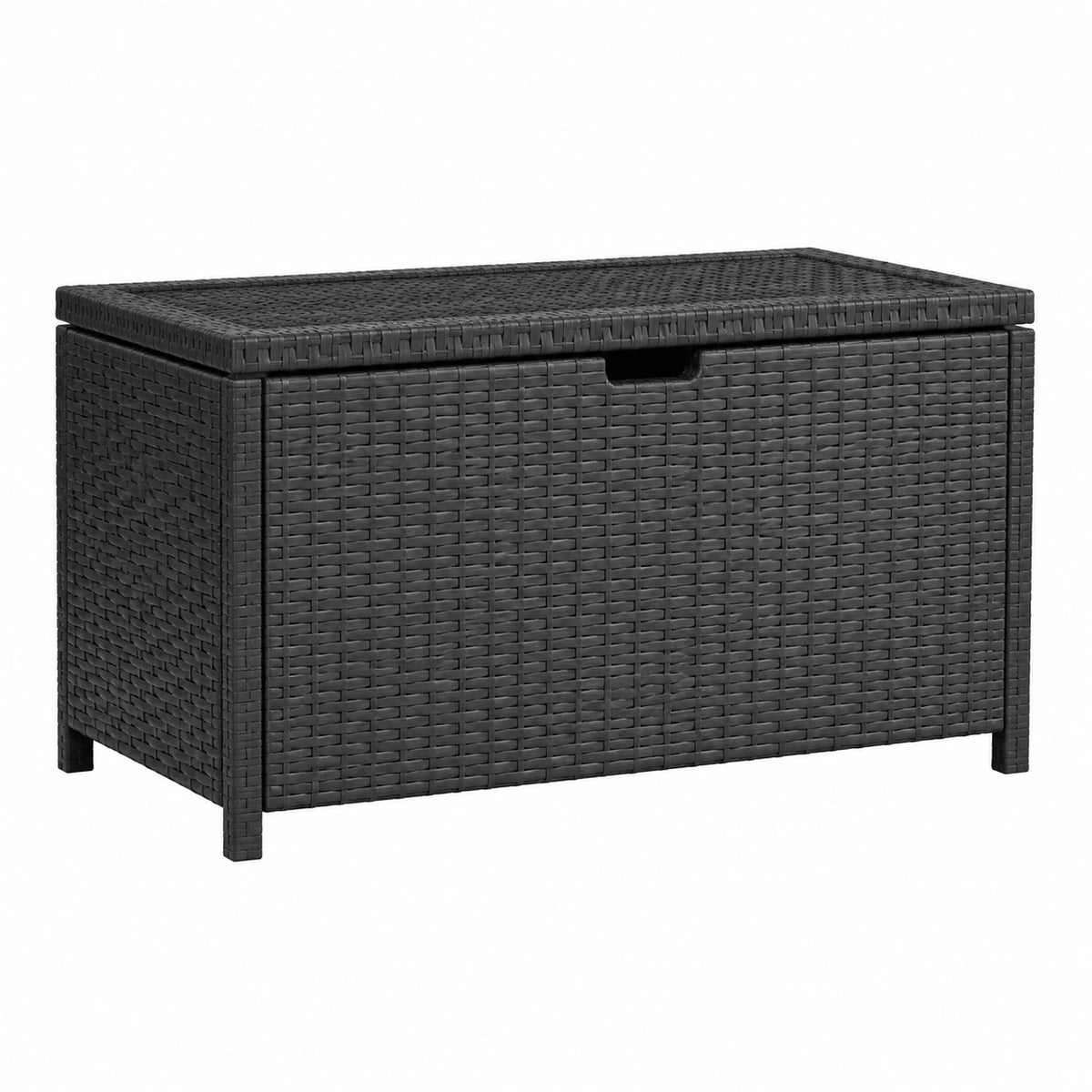 Coffre de rangement extérieur en résine tressée noir avec couvercle, 120 x 60 x 60 cm