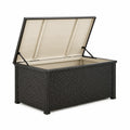 Coffre de rangement extérieur en résine tressée Noir/Beige avec couvercle relevable, 120 x 50 x 60 cm