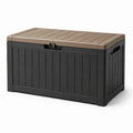 Coffre de rangement extérieur 120 x 55 x 60 cm en résine anthracite et brun effet bois avec couvercle