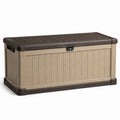 Coffre de rangement extérieur en résine effet bois 120 x 55 x 60 cm Beige et Marron foncé avec couvercle verrouillable