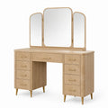 Coiffeuse en bois clair et doré avec miroir triptyque, 120 x 45 x 150 cm