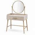 Coiffeuse contemporaine blanche et dorée 80 x 45 x 140 cm avec miroir rond orientable et tiroir