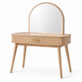 Coiffeuse scandinave en bois naturel 100 x 45 x 150 cm avec miroir arqué et tiroir
