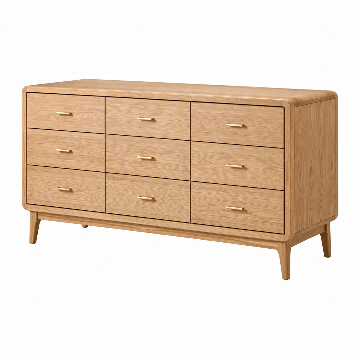 Commode rétro en chêne clair à 9 tiroirs, 180 x 50 x 90 cm
