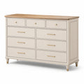 Commode classique à 9 tiroirs beige, brun et doré, 160 x 45 x 95 cm