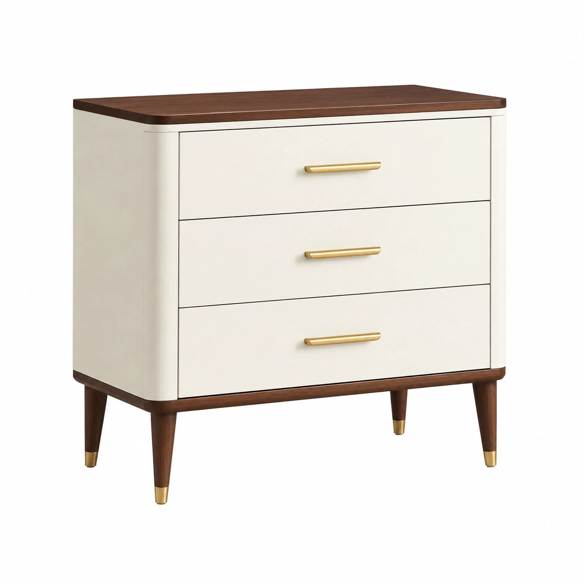 Commode rétro à 3 tiroirs 80 x 40 x 90 cm Blanc, Marron foncé et Doré