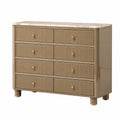 Commode contemporaine beige, dorée et blanche, 120 x 45 x 100 cm, 8 tiroirs