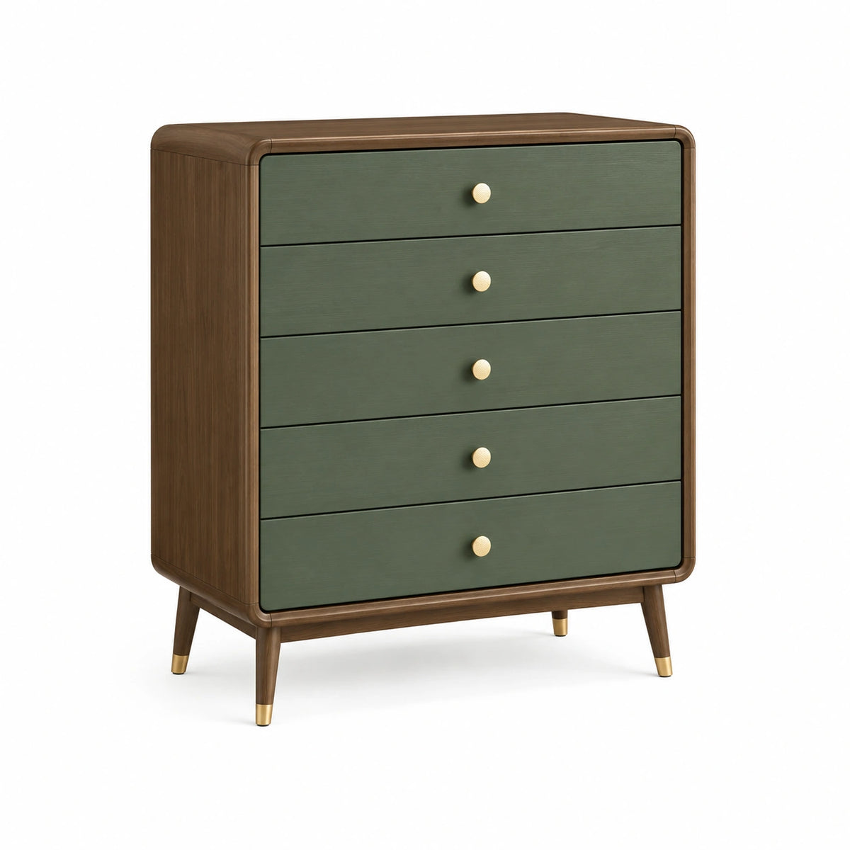 Meuble rétro à 5 tiroirs 90 x 45 x 120 cm, Brun, Vert foncé et Doré