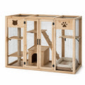 Enclos intérieur à niveaux pour chat 140 x 60 x 120 cm en bois naturel et noir