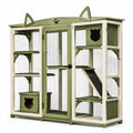 Enclos extérieur pour chat en bois vert et blanc, 120 x 60 x 150 cm, avec plateformes, rampe et abri