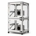 Enclos pour chat à deux niveaux 90 x 60 x 150 cm en bois composite et maille métallique Gris/Blanc/Noir avec roulettes